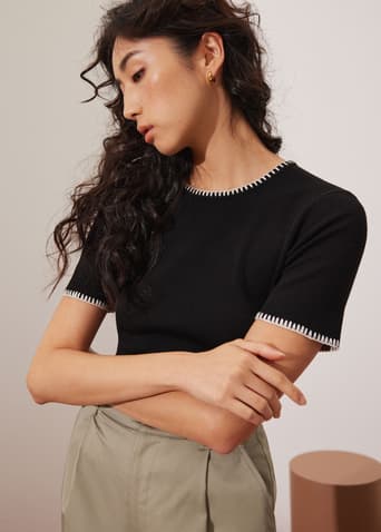 Knit Fitted Contrast Stitch Tee