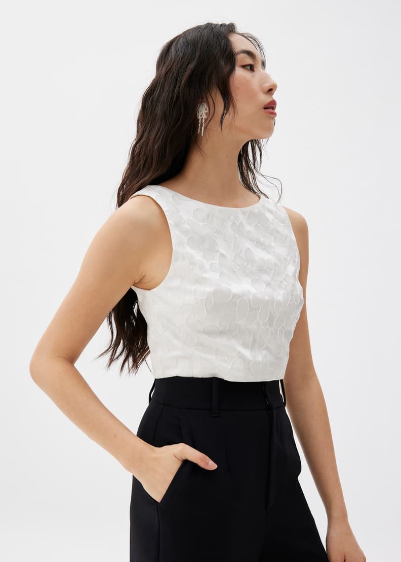 Jacquard Boat Neck Crop Shell Top
