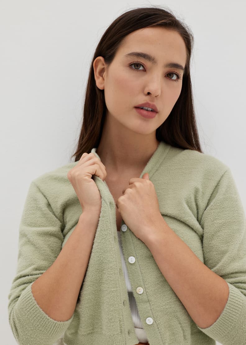 Green Cardigan Set - Front Button Sweater Top - Sage Cropped Cardigan Set