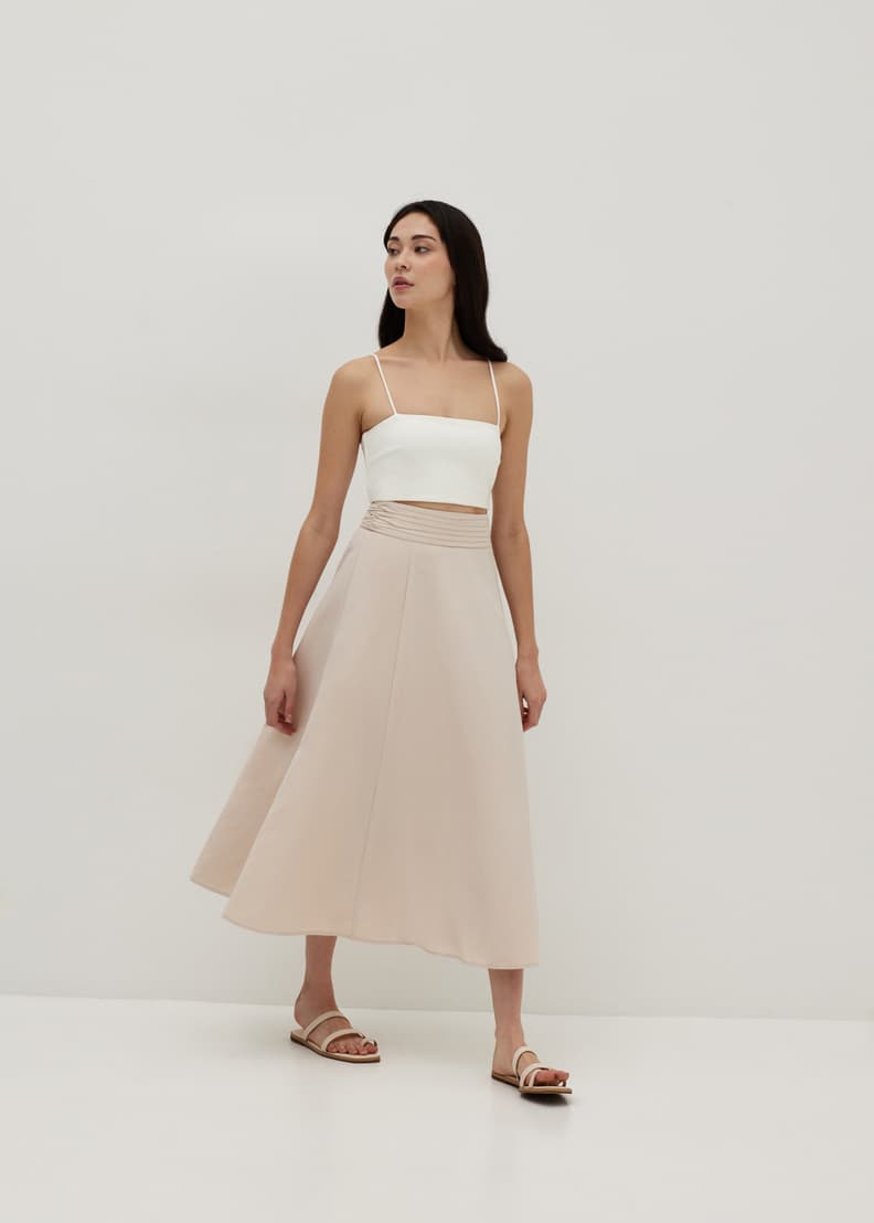 Buy Perris Embroidered Ruched Flare Skirt @ Love, Bonito