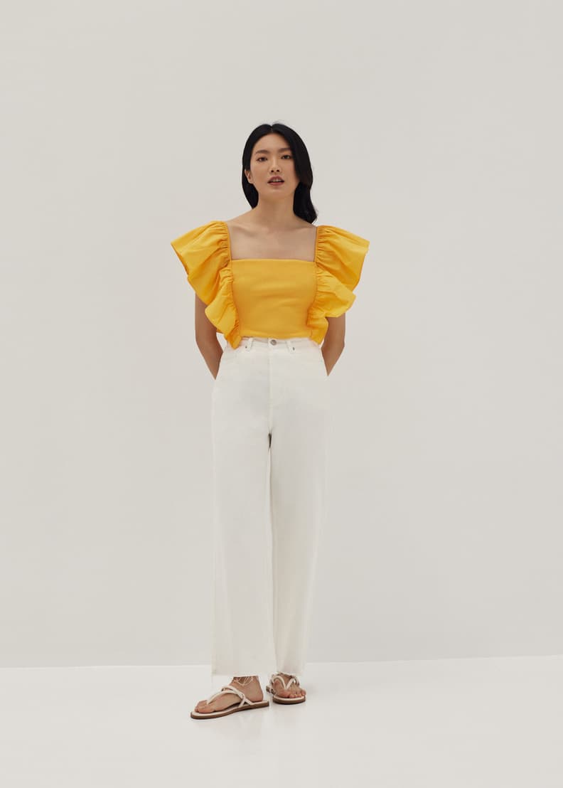 Zara yellow cheap ruffle top