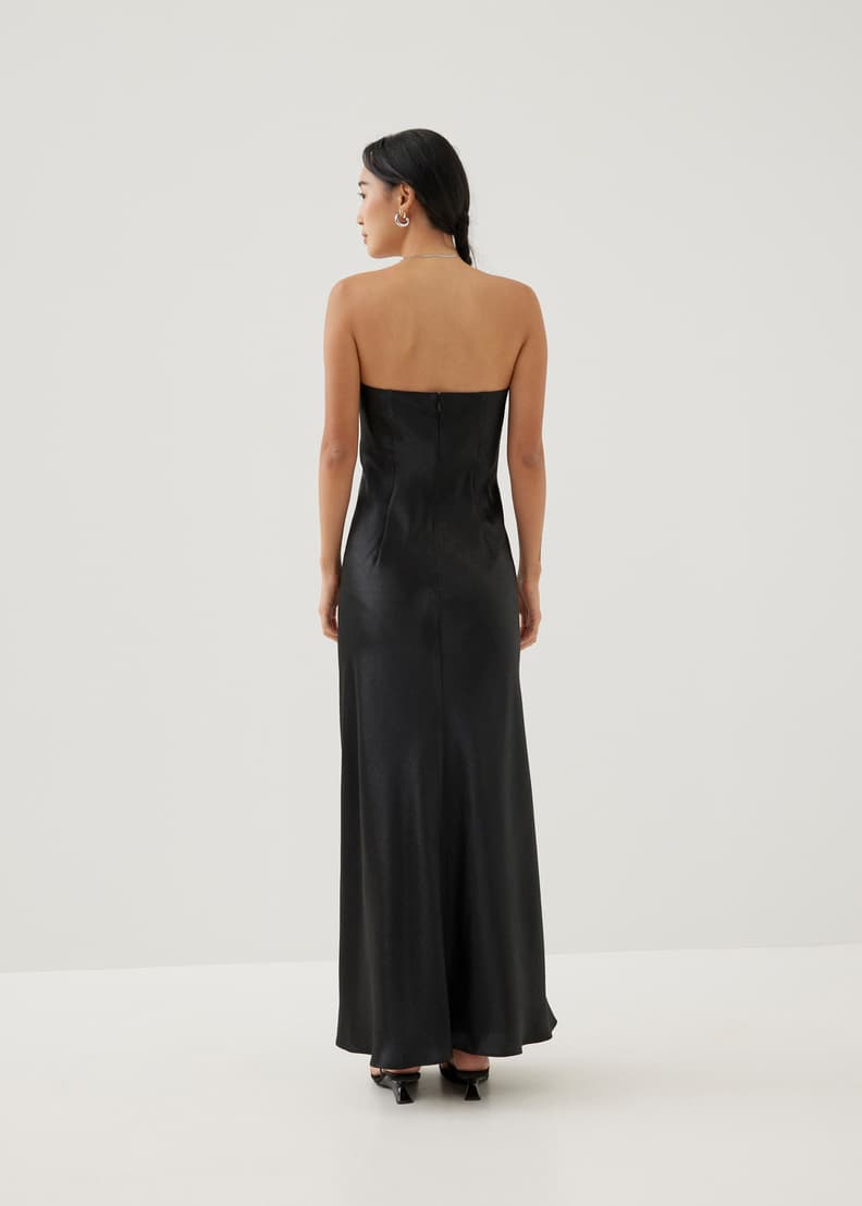 Strapless Scoop Back Maxi Bridesmaid Dress With Front Slit In