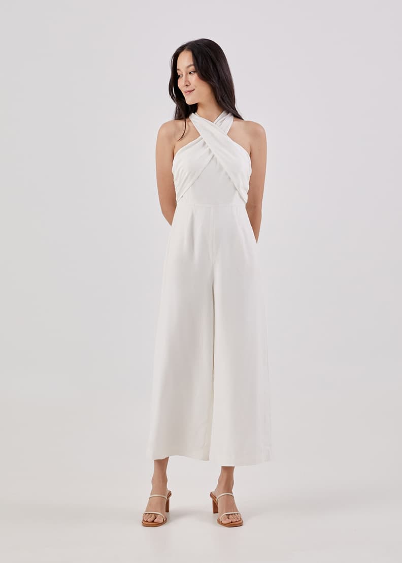 New York & Co. NY&Co Women's Tie Strap Sweetheart Neckline Crochet Jumpsuit  - Just Me White - ShopStyle
