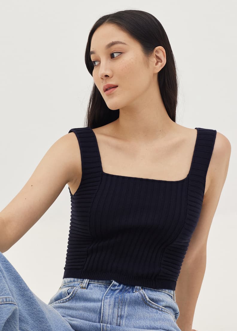 Elly Square Neck Ribbed Knit Tank Top